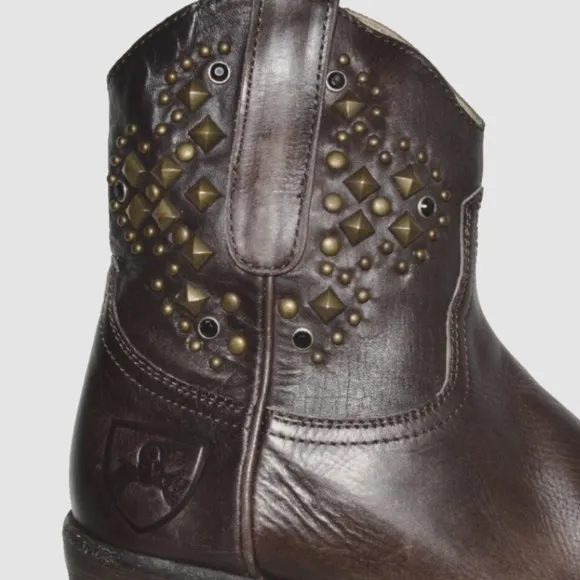 MR.WOLF NEW $270 NIB SZ 6.5 M 37 BROWN STUDDED LEATHER BIKER MOTO BOOTS BOOTIES
