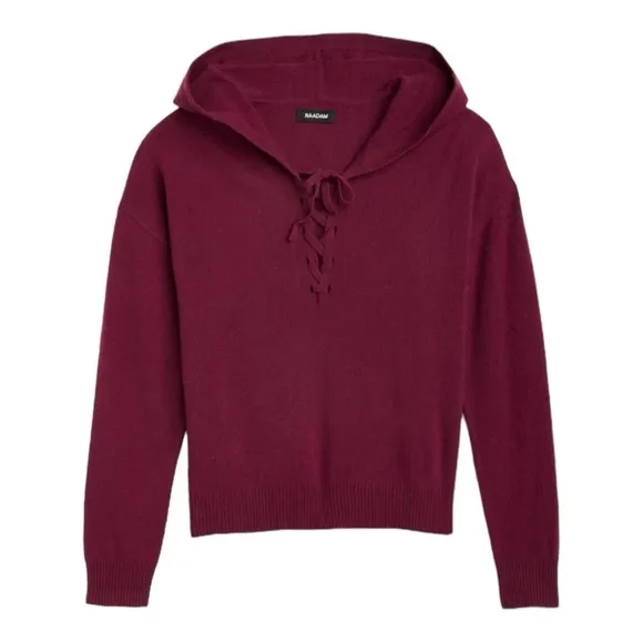 NAADAM Cashmere Lace-Up Sweater in Maroon Size 3X NWT