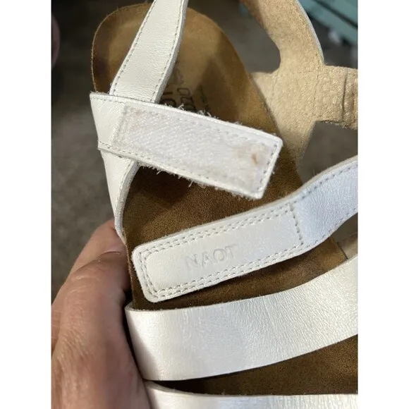 Naot Kayla Slingback White Wedge Sandals Strappy  Size 7, EU 38