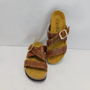 NAOT Women's Carolina Slide Sandal Soft Chestnut Leather Size 7- EU 38 New