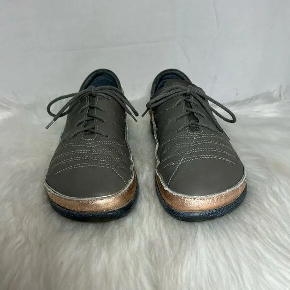 Naot Kumara Foggy Grey/Soft Gold Rose Leather Lace Up Casual Shoes Sz 40
