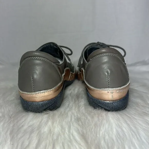 Naot Kumara Foggy Grey/Soft Gold Rose Leather Lace Up Casual Shoes Sz 40