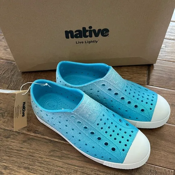 Native Shoes Jefferson Bling Blue Coastal Maria Bling Shell White Size 12