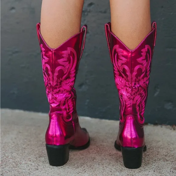 New 12th Tribe x Billini Danilo Cowboy Boots in Raspberry Metallic Size 7