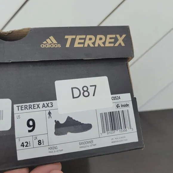 NEW Adidas Terrex AX3 Mens 9 Hiking Shoes Black Mesh &amp; Synthetic Upper// 12CT