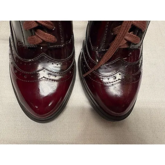 New Aerosoles Burgundy/wine Oxford Lace Up Boots Shooties heels Womens 6M Shiny