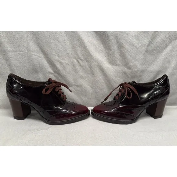 New Aerosoles Burgundy/wine Oxford Lace Up Boots Shooties heels Womens 6M Shiny