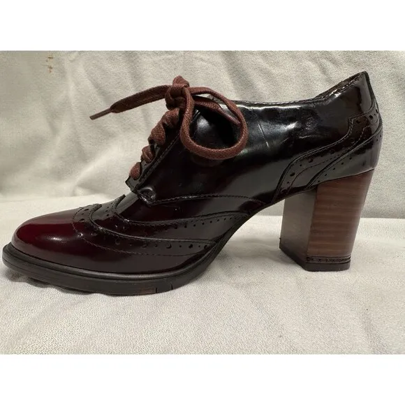 New Aerosoles Burgundy/wine Oxford Lace Up Boots Shooties heels Womens 6M Shiny