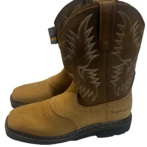 NEW ARIAT Mens Sierra Cowboy Work Boots Square Toe Pull On Mid Cushioned Size 8