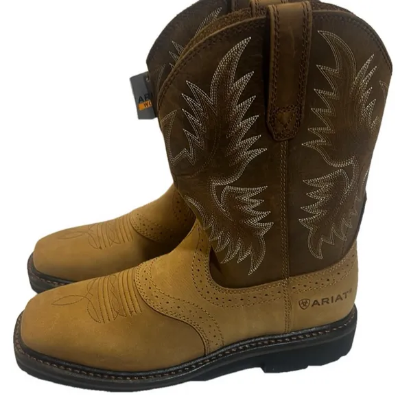 NEW ARIAT Mens Sierra Cowboy Work Boots Square Toe Pull On Mid Cushioned Size 8