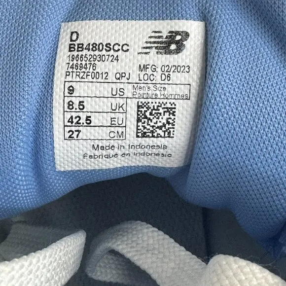 New Balance BB480 Men's Shoes White/Blue  Size 9