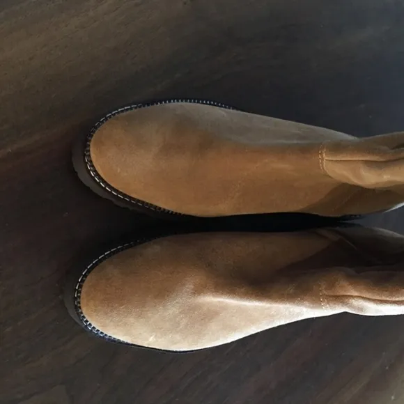 NEW CASLON Mimmo Water-Resistant Suede Tall Boots Tan Size 10 Faux Fur Lining