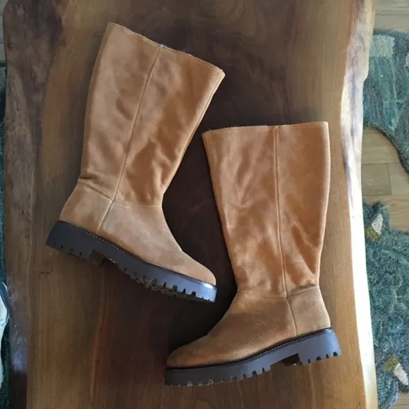 NEW CASLON Mimmo Water-Resistant Suede Tall Boots Tan Size 10 Faux Fur Lining