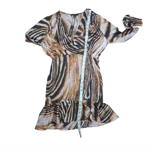 New Dress Day Brown Zebra Print Mini Smocked Dress Size L
