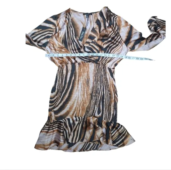 New Dress Day Brown Zebra Print Mini Smocked Dress Size L