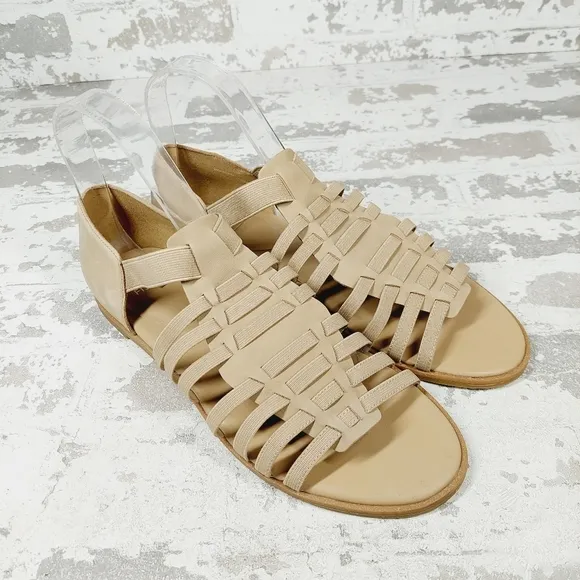 NEW Eileen Fisher Rato Black Leather Elastic Casual Gladiator Sandals K389