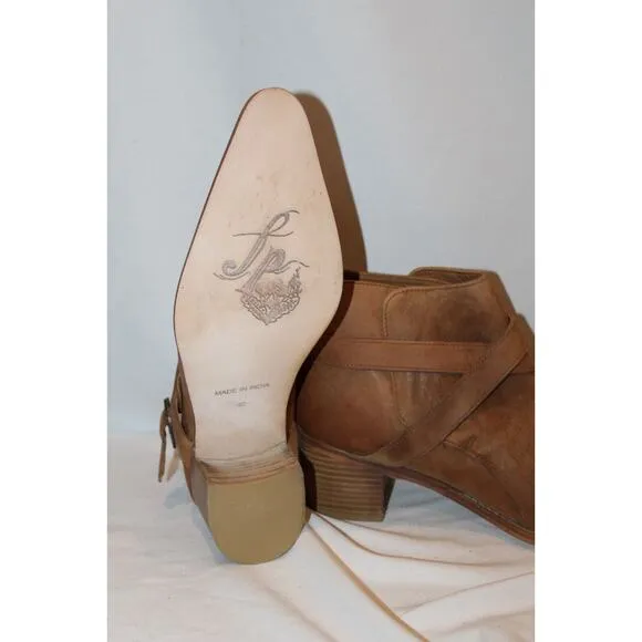 NEW Free People Back Loop Ankle Boot Washed Tan Distress Leather Point Toe 10‎