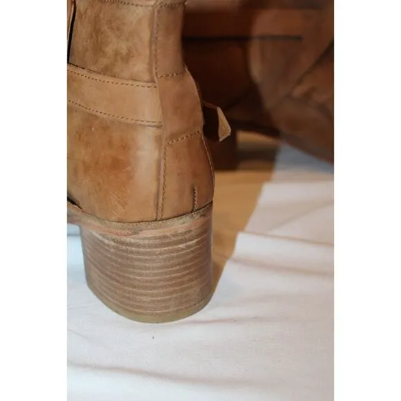 NEW Free People Back Loop Ankle Boot Washed Tan Distress Leather Point Toe 10‎