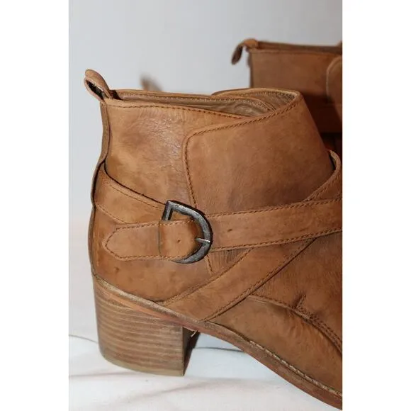 NEW Free People Back Loop Ankle Boot Washed Tan Distress Leather Point Toe 10‎
