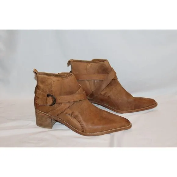 NEW Free People Back Loop Ankle Boot Washed Tan Distress Leather Point Toe 10‎
