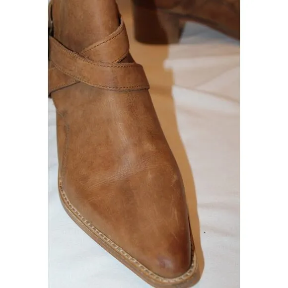 NEW Free People Back Loop Ankle Boot Washed Tan Distress Leather Point Toe 10‎