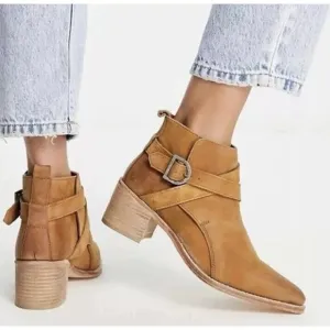 NEW Free People Back Loop Ankle Boot Washed Tan Distress Leather Point Toe 10‎