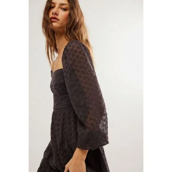 NEW Free People Malina Maxi Dress in Dark Scales Embroidered Eyelet Size Small