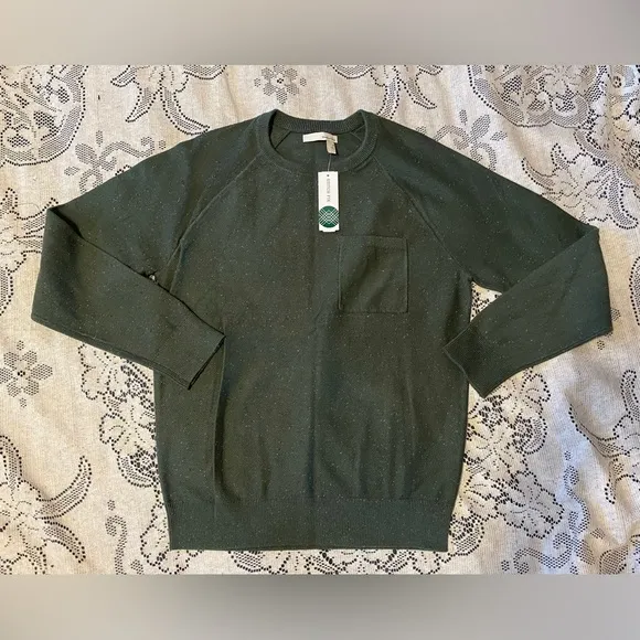 NEW - HAWKER RYE Jet Neps Pocket Crew Sweater. Green. Medium.