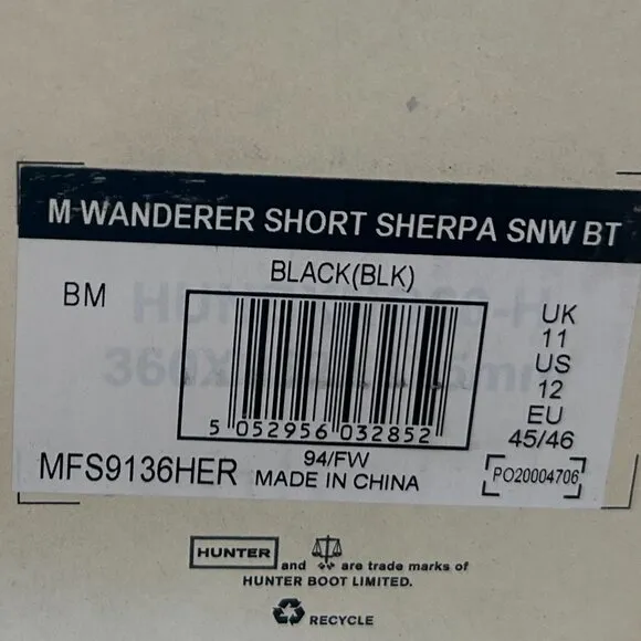 NEW HUNTER MENS WANDERER SHORT SHERPA SNOW BOOT - Size 12