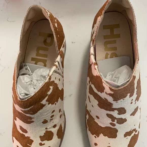 NEW Hush Puppies Women's Cream &amp; White Cow Print Flat and Loafer Shoes Size 8.5