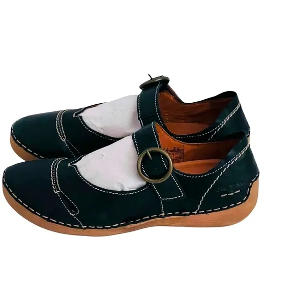 New Josef Seibel Black Leather Mary Jane Comfort Walking Shoes