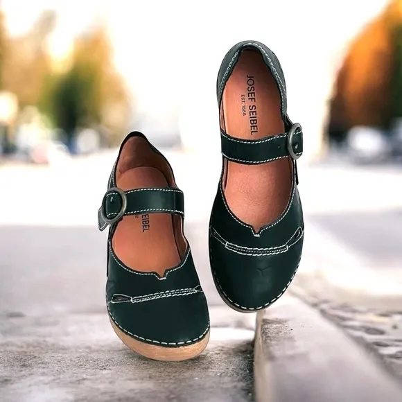 New Josef Seibel Black Leather Mary Jane Comfort Walking Shoes