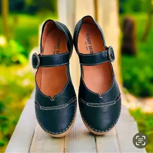 New Josef Seibel Black Leather Mary Jane Comfort Walking Shoes