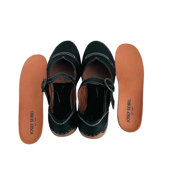 New Josef Seibel Black Leather Mary Jane Comfort Walking Shoes