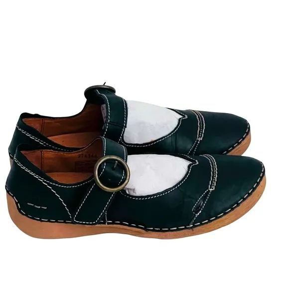 New Josef Seibel Black Leather Mary Jane Comfort Walking Shoes