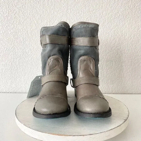 NEW Lane DUSTOFF Moto Boots Womens Size 8 Gray Leather Cowboy Western Casual