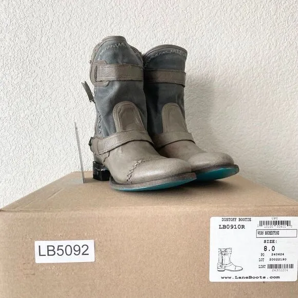 NEW Lane DUSTOFF Moto Boots Womens Size 8 Gray Leather Cowboy Casual Western