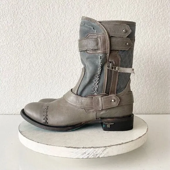 NEW Lane DUSTOFF Moto Boots Womens Size 8 Gray Leather Cowboy Casual Western