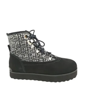 NEW Larroude Vail Boots Womens 9.5 Suede Black White Checkered Faux Fur Cozy