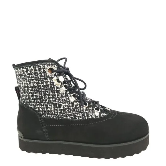NEW Larroude Vail Boots Womens 9.5 Suede Black White Checkered Faux Fur Cozy