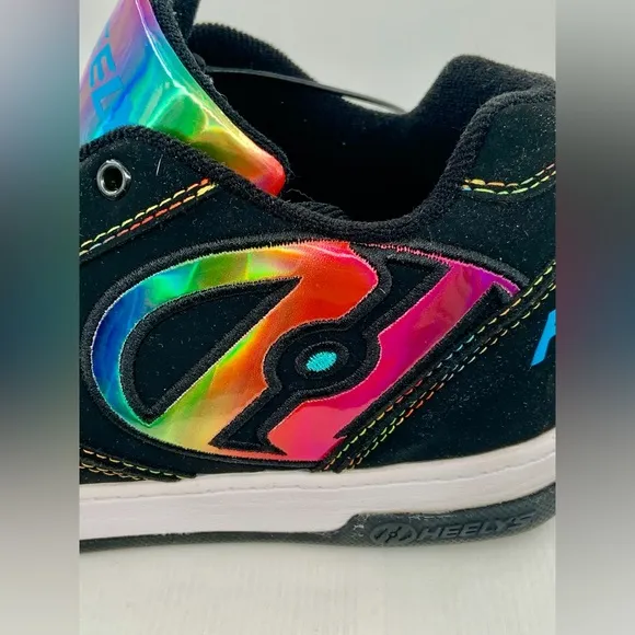 🌹New Listing🌹NWT Heelys Propel 2.O Black/Rainbow Foil Skate Shoes with Wheels