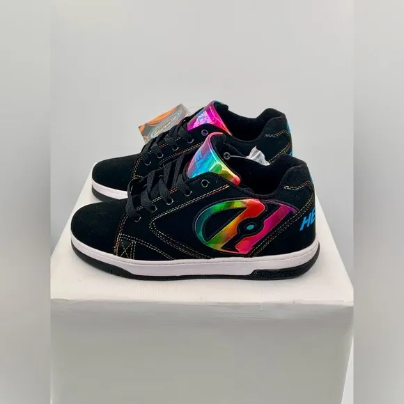 🌹New Listing🌹NWT Heelys Propel 2.O Black/Rainbow Foil Skate Shoes with Wheels
