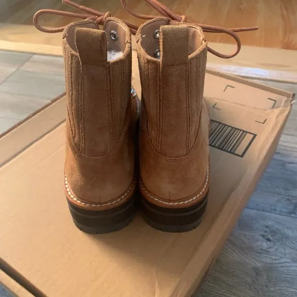 NEW MARC FISHER IZZIE LUGSOLE SUEDE LEATHER ANKLE BOOTS BROWN 6