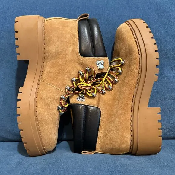 NEW Marc Fisher LTD Tan Suede Leather Nairy Hiking Boots, Sz 9.5M (JJ)
