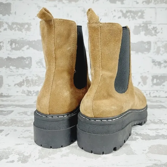 New Marc Fisher Padmia Tan Suede Block Heel Pull On Ankle Boots C567
