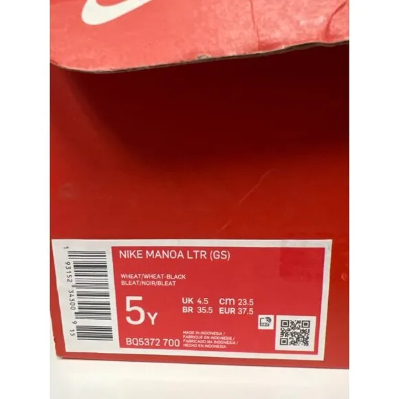NEW! Nike Manoa LTR  Wheat Tan Leather Hiking Boots Youth Size 5 5Y BQ5372-700