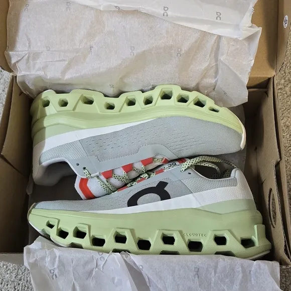 New ON WOMEN'S CLOUDMONSTER Glacier Meadow Gray Green Running Shoes US 8 EU 39