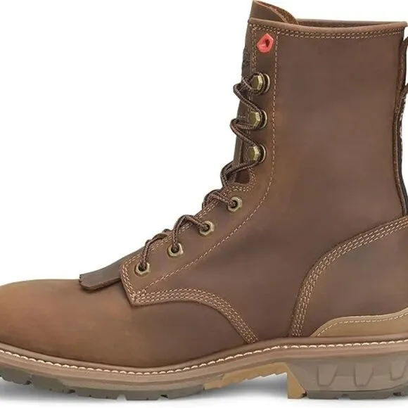 NEW PHANTOM RIDER Mens 8&quot;Wide Square Composite Toe Soft Toe Lacer, Brown 10D
