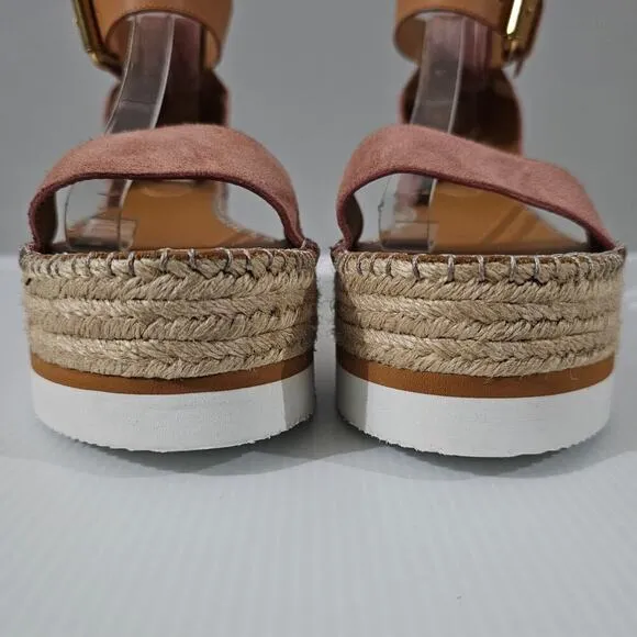 NEW See By Chloe Glyn Sandal Espadrille Platform Wedge Dark Pink Suede EU 41