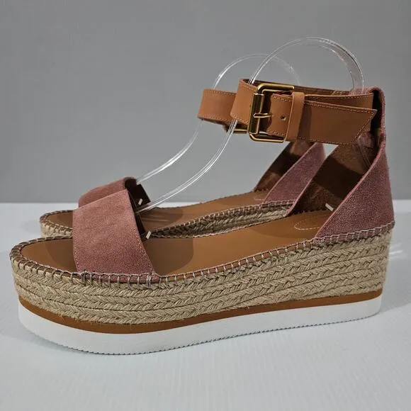 NEW See By Chloe Glyn Sandal Espadrille Platform Wedge Dark Pink Suede EU 41